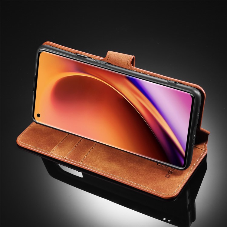 DG.MING Retro Style Leather Cover Wallet Stand Protective Shell Case for OnePlus 8 Pro - Brown-11