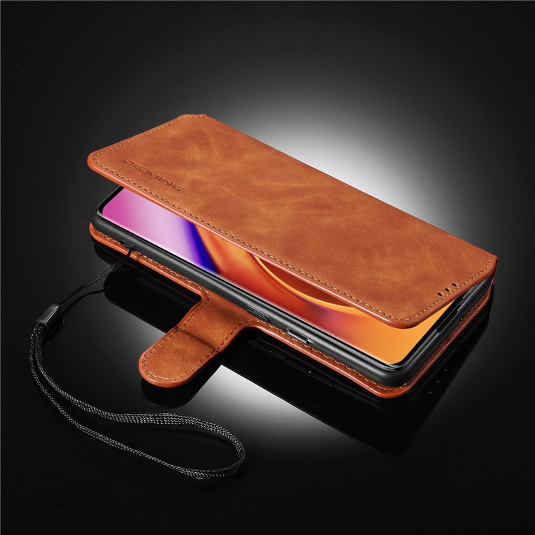 DG.MING Retro Style Leather Cover Wallet Stand Protective Shell Case for OnePlus 8 Pro - Brown-13