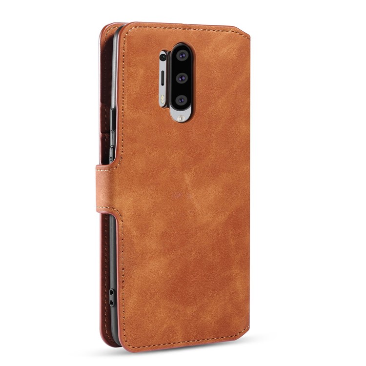 DG.MING Retro Style Leather Cover Wallet Stand Protective Shell Case for OnePlus 8 Pro - Brown-3