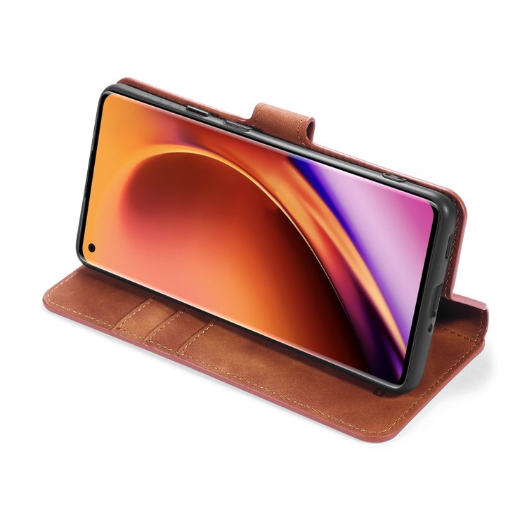 DG.MING Retro Style Leather Cover Wallet Stand Protective Shell Case for OnePlus 8 Pro - Brown-5