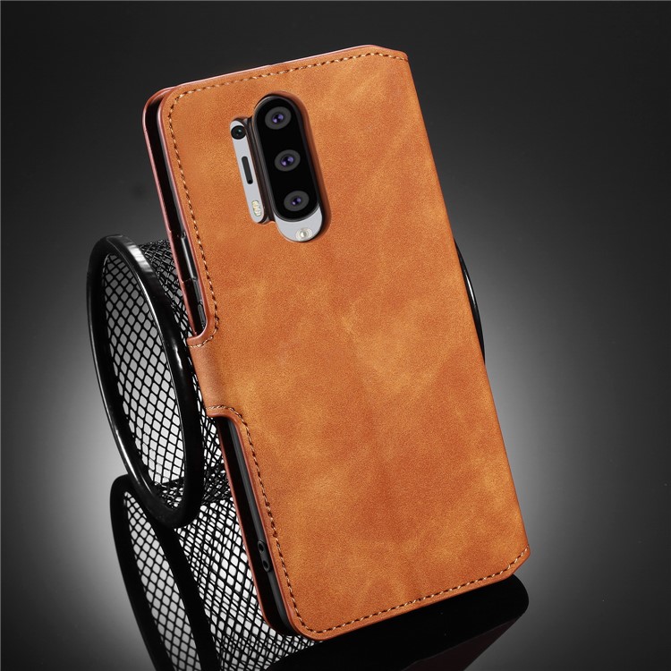 DG.MING Retro Style Leather Cover Wallet Stand Protective Shell Case for OnePlus 8 Pro - Brown-9