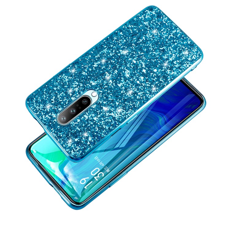 Lantejoulas Brilhantes TPU Frame + PC Protetive Case Para OnePlus 8 - Azul