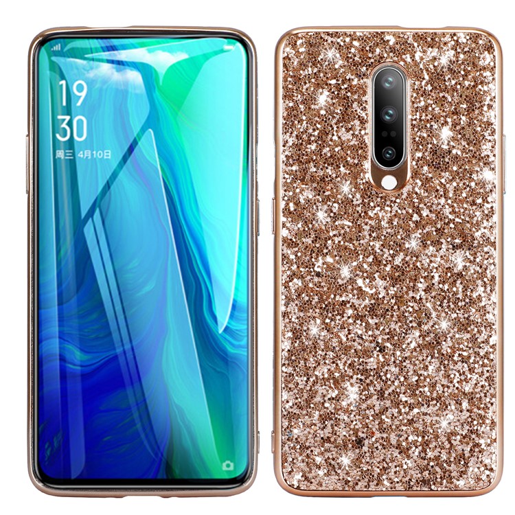 Paillettes Scintillantes Cadre TPU Plaqué Étui De Protection + PC Pour OnePlus 8 - Or-1
