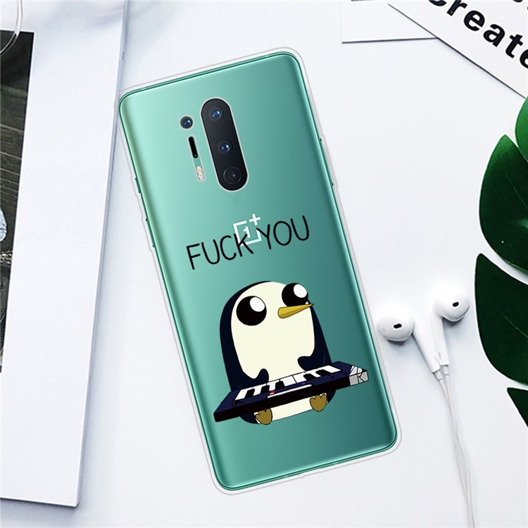 Impressão de Padrões Transparente TPU Soft Telefone Back Shell Para OnePlus 8 Pro - Pinguim