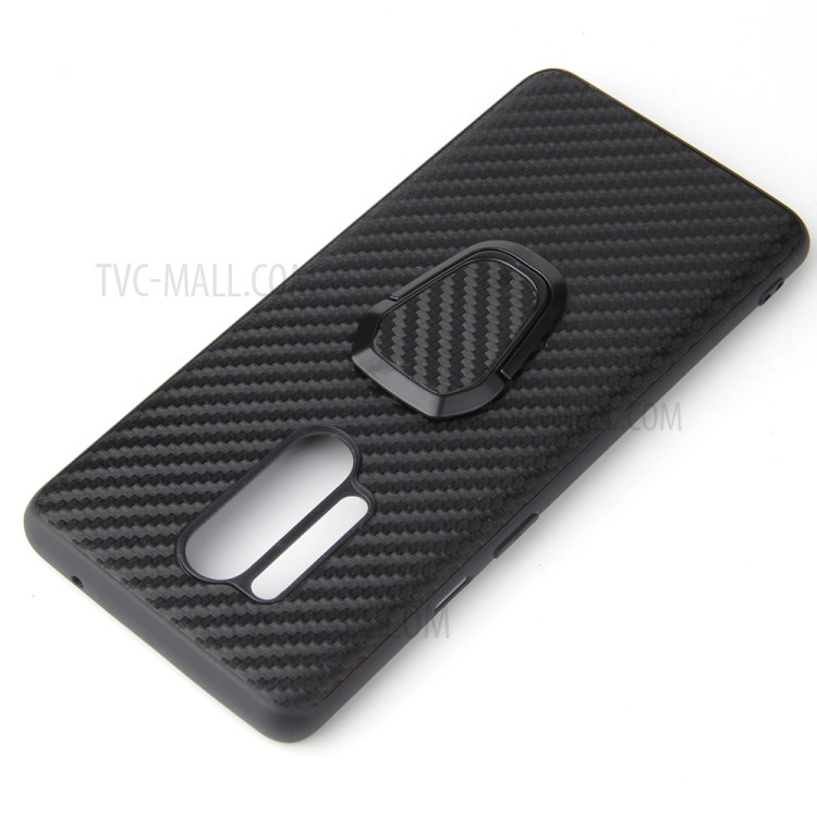 Finger Ring Holder PU Leather Skin TPU Phone Case for OnePlus 8 Pro - Carbon Fiber-4