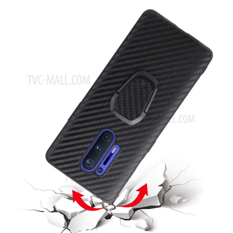 Finger Ring Holder PU Leather Skin TPU Phone Case for OnePlus 8 Pro - Carbon Fiber-8