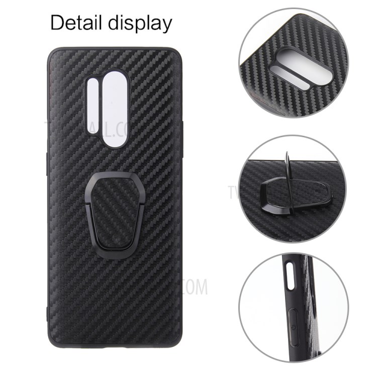 Finger Ring Holder PU Leather Skin TPU Phone Case for OnePlus 8 Pro - Carbon Fiber-9