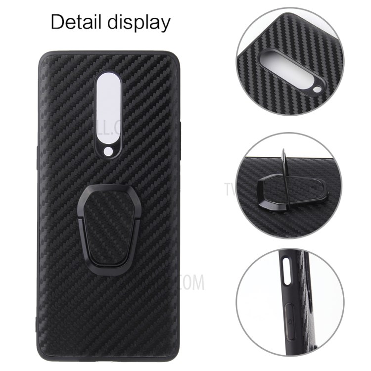 Anneau Béquille PU Cas De TPU Revêtu De Cuir Pour OnePlus 8 Intégré Dans La Feuille De Métal Magnétique - Texture En Fibres De Carbone-10