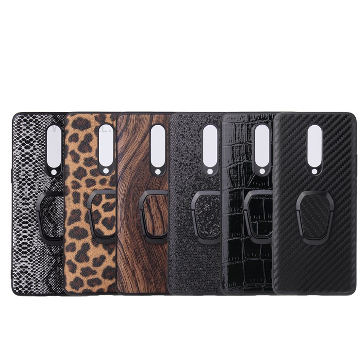 Anneau Béquille PU Cas De TPU Revêtu De Cuir Pour OnePlus 8 Intégré Dans La Feuille De Métal Magnétique - Texture En Fibres De Carbone-11