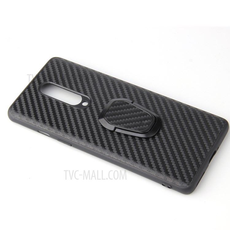 Anneau Béquille PU Cas De TPU Revêtu De Cuir Pour OnePlus 8 Intégré Dans La Feuille De Métal Magnétique - Texture En Fibres De Carbone-2