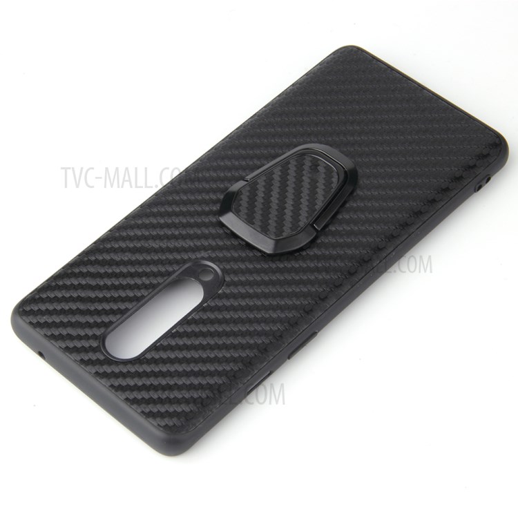 Anneau Béquille PU Cas De TPU Revêtu De Cuir Pour OnePlus 8 Intégré Dans La Feuille De Métal Magnétique - Texture En Fibres De Carbone-3