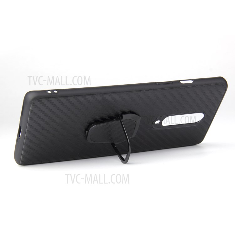 Anneau Béquille PU Cas De TPU Revêtu De Cuir Pour OnePlus 8 Intégré Dans La Feuille De Métal Magnétique - Texture En Fibres De Carbone-4