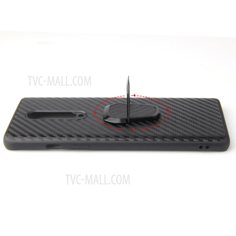 Anneau Béquille PU Cas De TPU Revêtu De Cuir Pour OnePlus 8 Intégré Dans La Feuille De Métal Magnétique - Texture En Fibres De Carbone-5