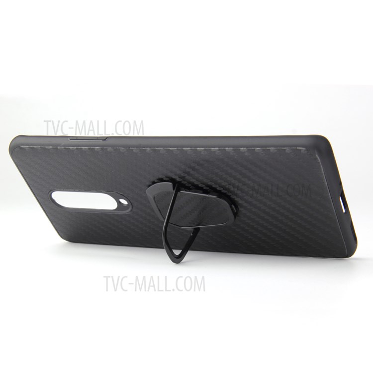 Anneau Béquille PU Cas De TPU Revêtu De Cuir Pour OnePlus 8 Intégré Dans La Feuille De Métal Magnétique - Texture En Fibres De Carbone-6