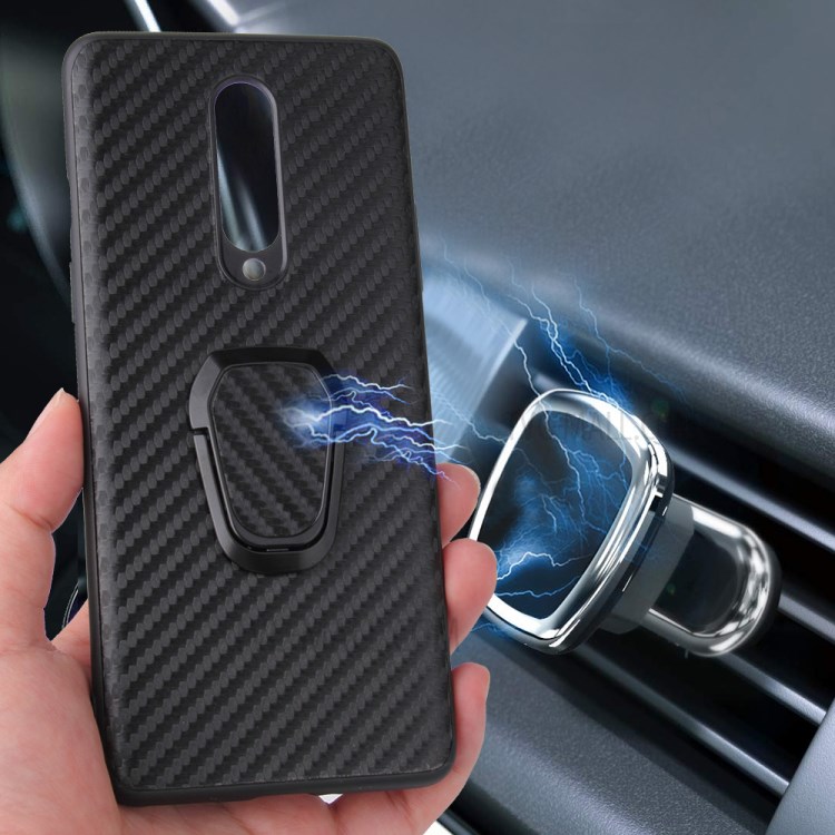 Anneau Béquille PU Cas De TPU Revêtu De Cuir Pour OnePlus 8 Intégré Dans La Feuille De Métal Magnétique - Texture En Fibres De Carbone-8