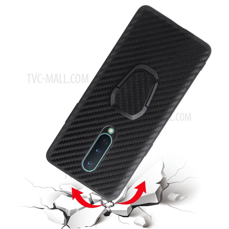 Anneau Béquille PU Cas De TPU Revêtu De Cuir Pour OnePlus 8 Intégré Dans La Feuille De Métal Magnétique - Texture En Fibres De Carbone-9
