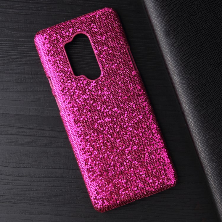 Cuero De La PU Recubierto Caso De Vuelta De Plástico Para OnePlus 8 Pro - Lentejuelas Brillantes De Rosa-2