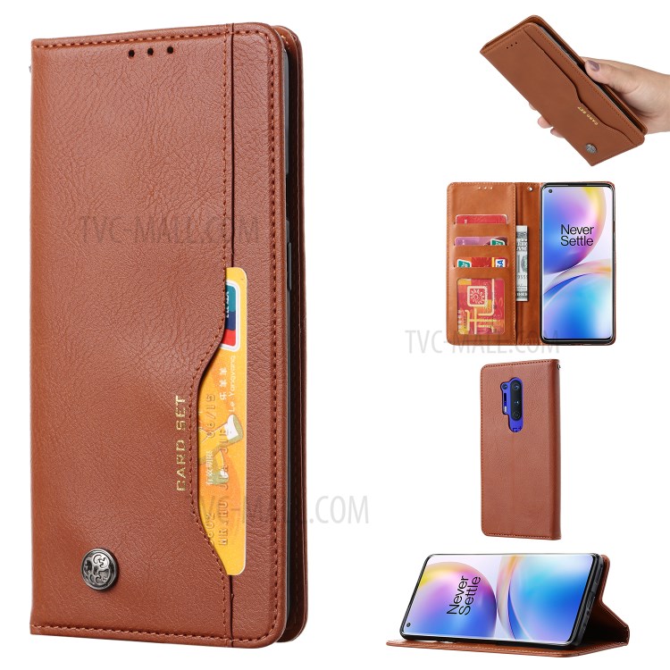 Auto-absorbée Couverture De Téléphone Mobile En Cuir PU Pour OnePlus 8 Pro - Marron-1