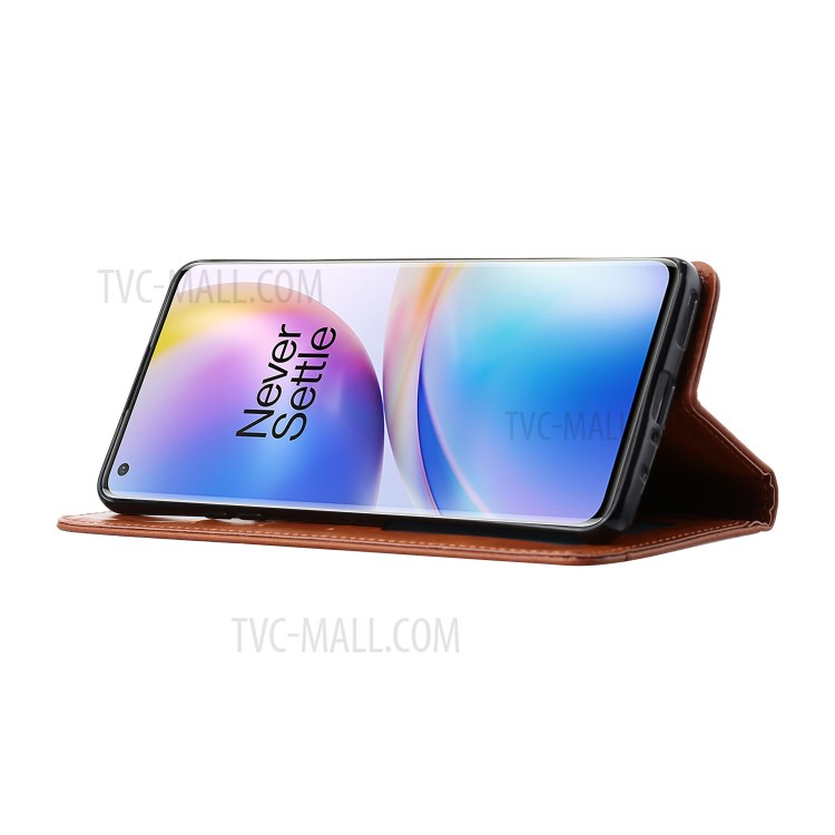 Auto-absorbée Couverture De Téléphone Mobile En Cuir PU Pour OnePlus 8 Pro - Marron-5