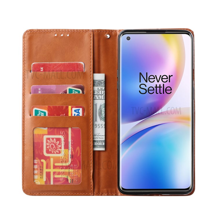 Auto-absorbée Couverture De Téléphone Mobile En Cuir PU Pour OnePlus 8 Pro - Marron-6
