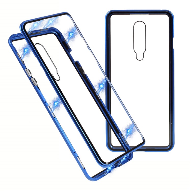 Abnehmbarer Magnetischer Metallrahmen + Gehärtete Glas Vorderschale Rückseitige Abdeckung Schutz Für OnePlus 8 - Blau-1