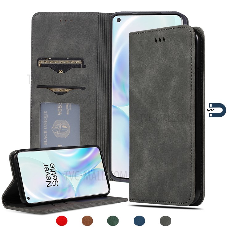 Auto-absorbed Business Style PU Leather Case with Card Slots for OnePlus 8 - Black-1