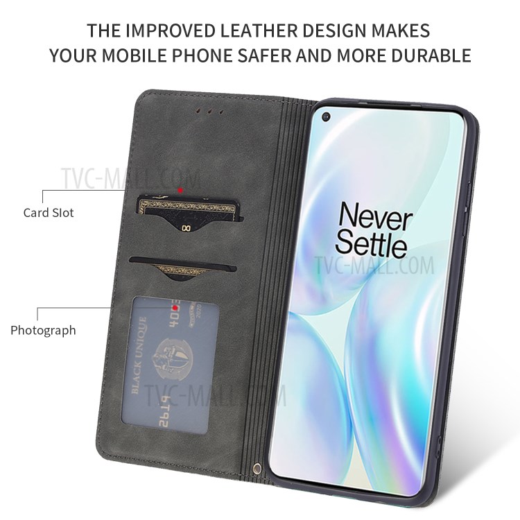 Auto-absorbed Business Style PU Leather Case with Card Slots for OnePlus 8 - Black-3