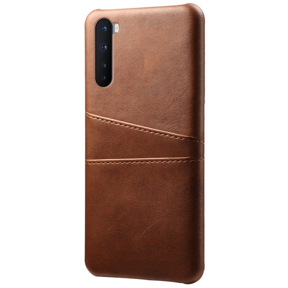 KSQ Duplo Cartão De Slots De PU Revestido De Couro Caso PC Para OnePlus Nord - Castanho-1