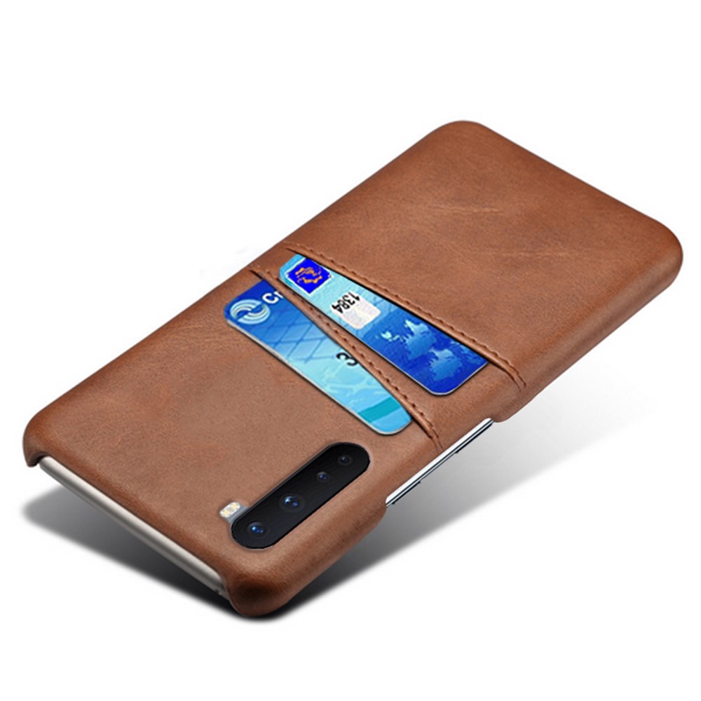 KSQ Для OnePlus Nord Double Card Slots Case pu Leather + пк Двойной Пропорциональный Защитный Крышка с Тяжелой Службой. - Коричневый