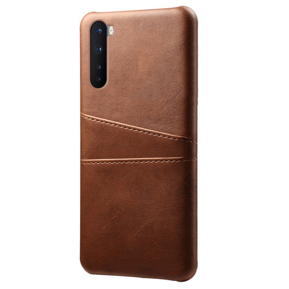 KSQ Duplo Cartão De Slots De PU Revestido De Couro Caso PC Para OnePlus Nord - Castanho-5