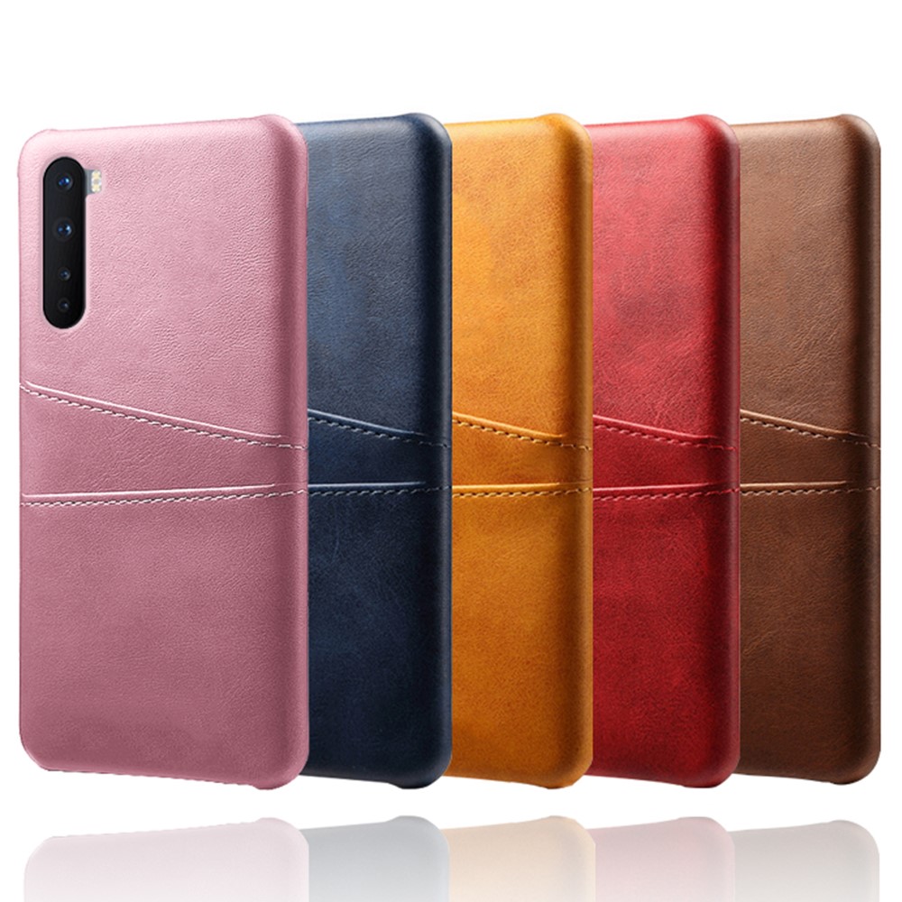 KSQ Per OnePlus Nord Double Card Slot Case PU Peth + PC Dual Strayes Cover di Protezione da Servizio Pesante Shock - Marrone