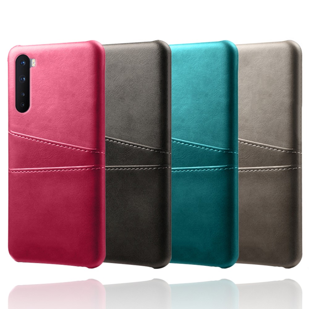 KSQ Duplo Cartão De Slots De PU Revestido De Couro Caso PC Para OnePlus Nord - Castanho-8
