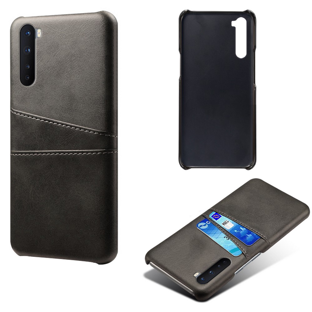 KSQ Double Card Slots PU Leather Coated PC Case for OnePlus Nord - Black-2