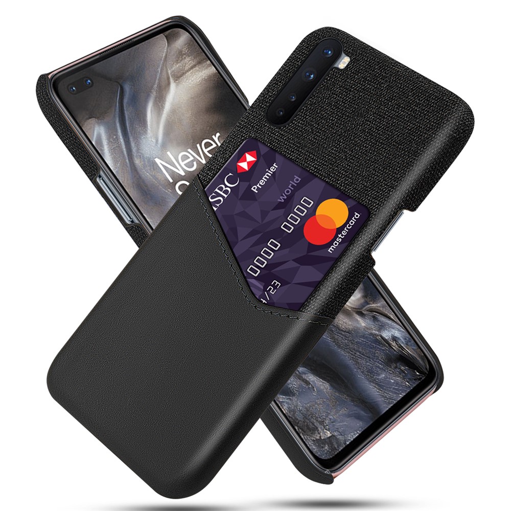 KSQ Card Holder Cloth + PU Leather Coated PC Cell Phone Shell for OnePlus Nord - Black-1