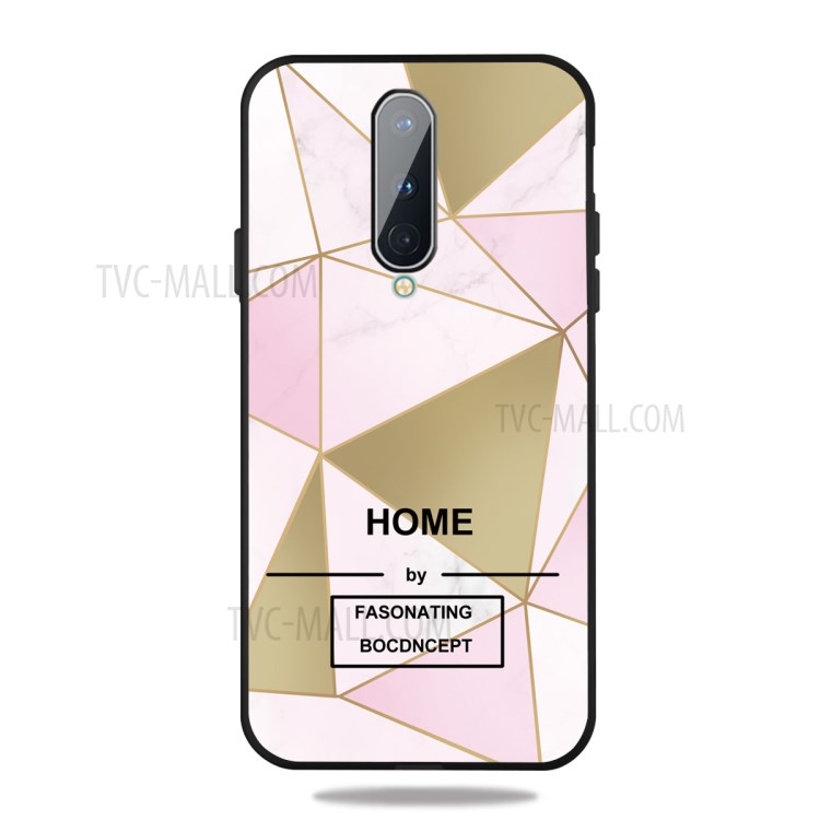 Marble Skin Matte Black TPU Back Cover for OnePlus 8 - Pink/Gold Triangle-1