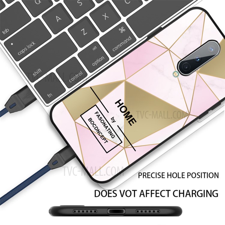 Marble Skin Matte Black TPU Back Cover for OnePlus 8 - Pink/Gold Triangle-2