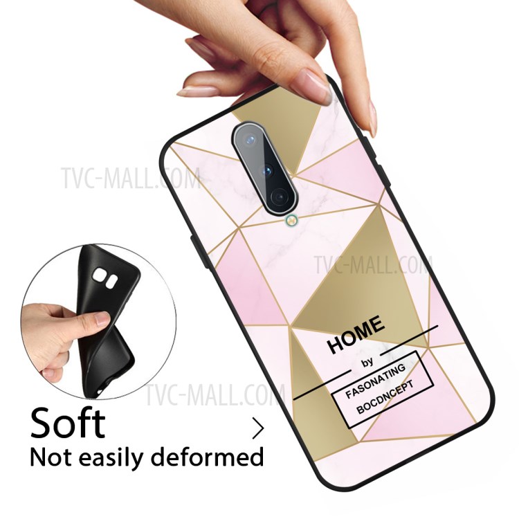 Marble Skin Matte Black TPU Back Cover for OnePlus 8 - Pink/Gold Triangle-3