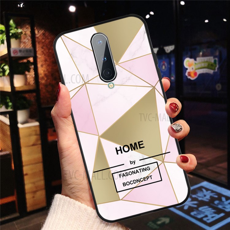 Marble Skin Matte Black TPU Back Cover for OnePlus 8 - Pink/Gold Triangle-4