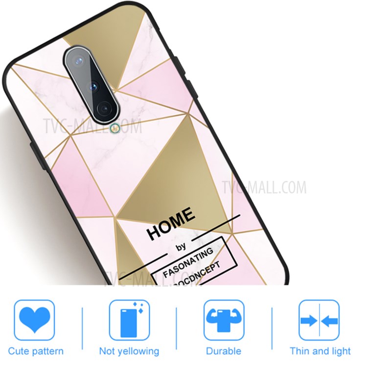 Marble Skin Matte Black TPU Back Cover for OnePlus 8 - Pink/Gold Triangle-5