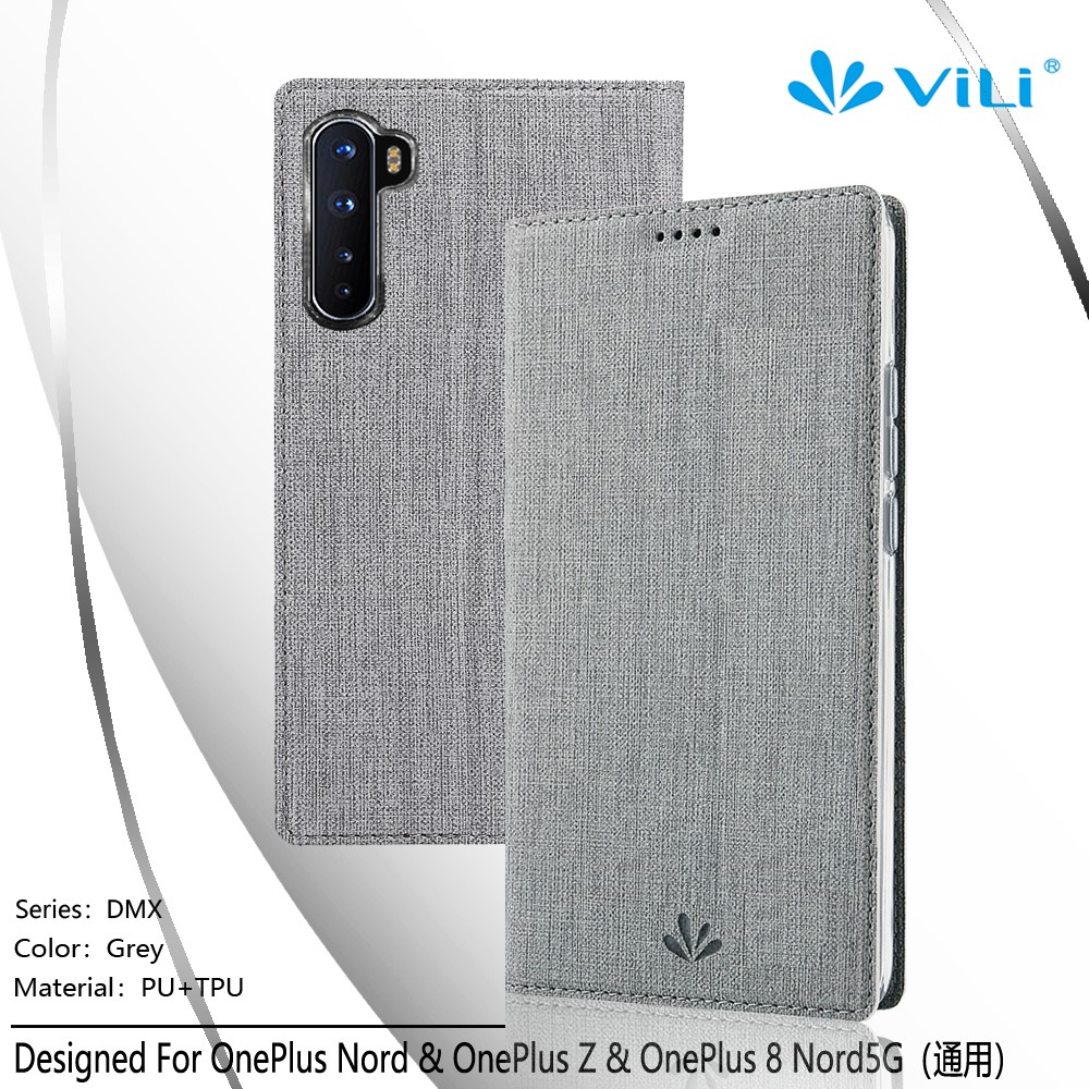 VILI DMX Cross Texture Leather Stand Shell Case for OnePlus Nord/Z/8 Nord 5G - Grey-9