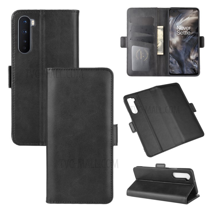 Double Clasp Flip Unique Leather Shell for OnePlus Nord - Black-1