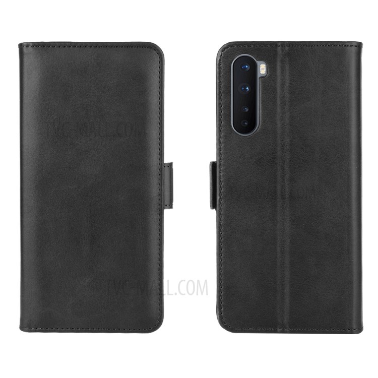 Double Clasp Flip Unique Leather Shell for OnePlus Nord - Black-7