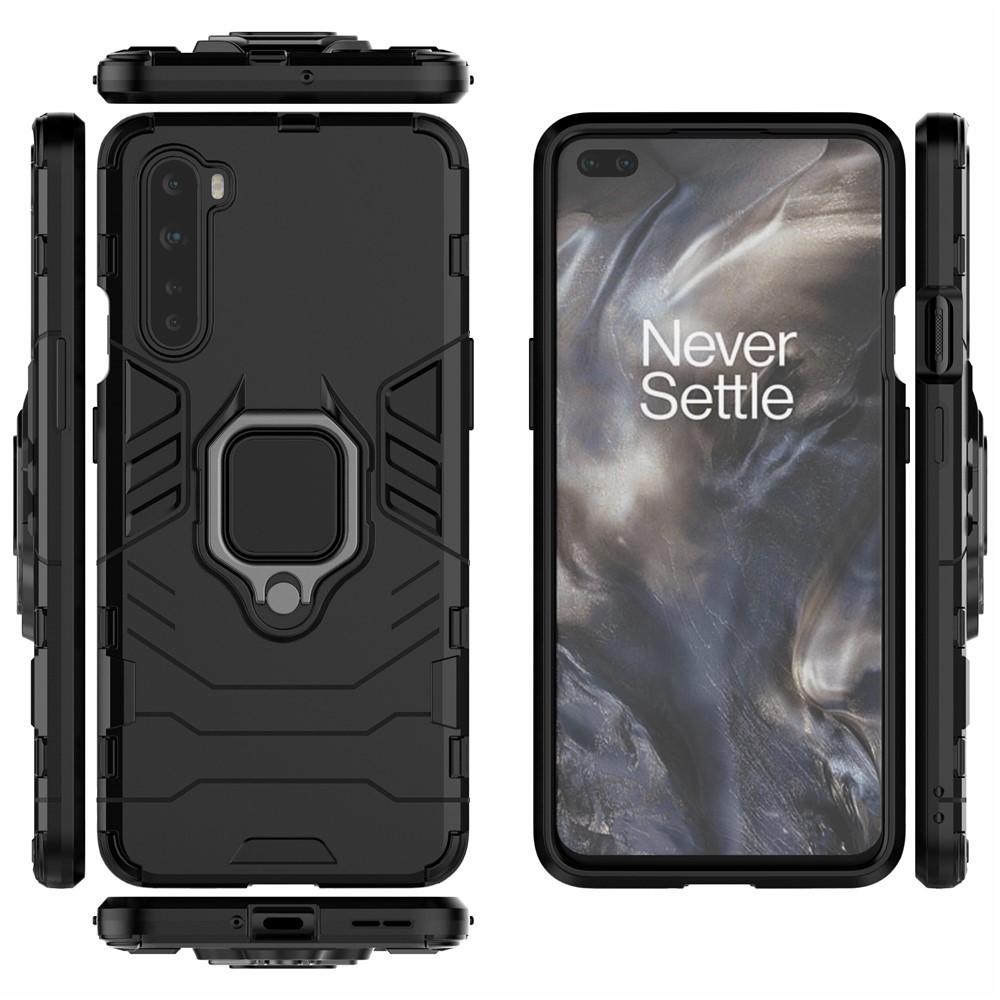 Shell PC + TPU Avec Couvercle de Kickstand du Porte-anneau de Doigt Pour OnePlus Nord - le Noir-5