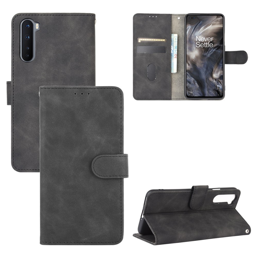 Skin-touch Wallet Stand Leather Flip Shell for OnePlus Nord - Black-1