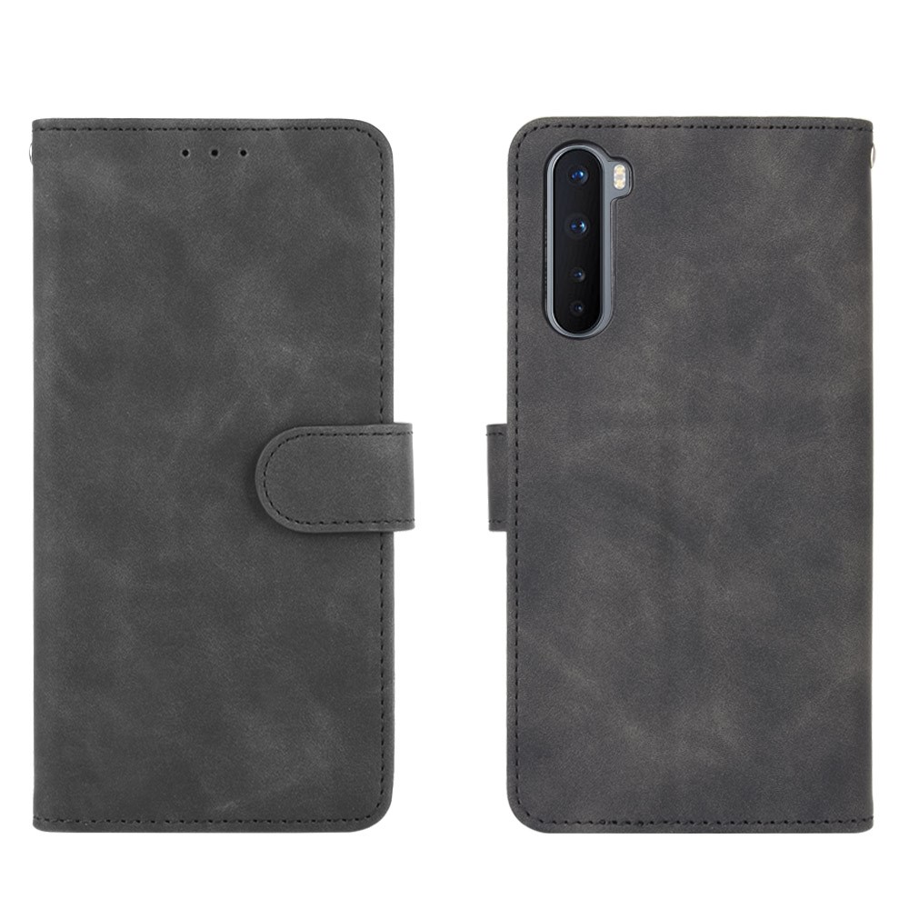 Skin-touch Wallet Stand Leather Flip Shell for OnePlus Nord - Black-2