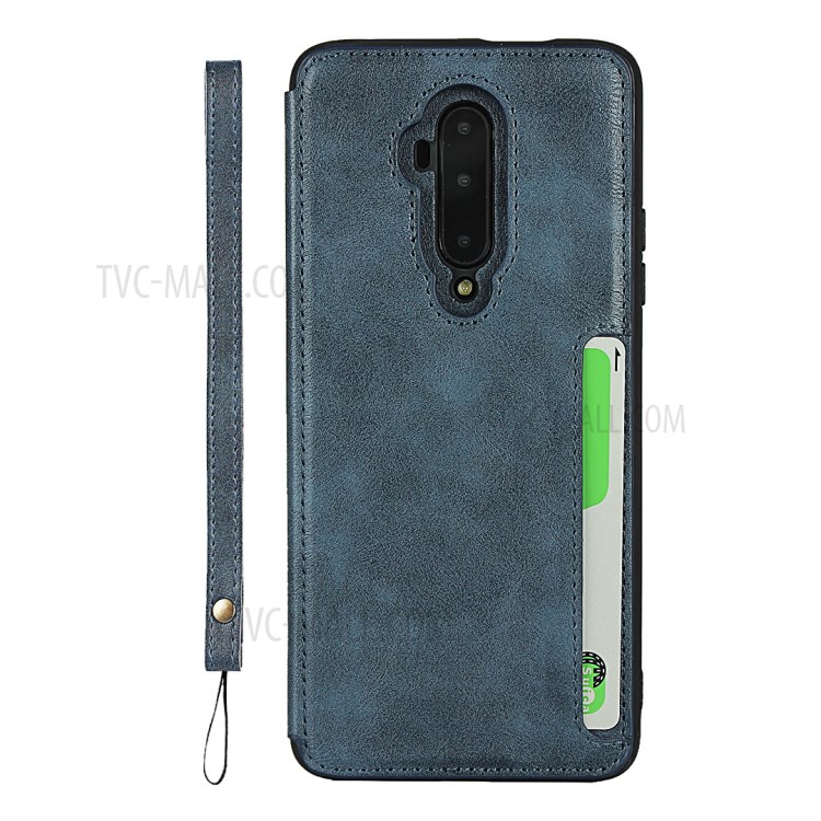 Leather Coated TPU with Kickstand Shell for OnePlus 7T Pro - Blue-2