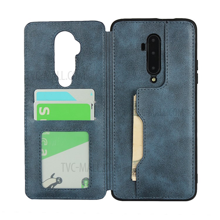 Leather Coated TPU with Kickstand Shell for OnePlus 7T Pro - Blue-4