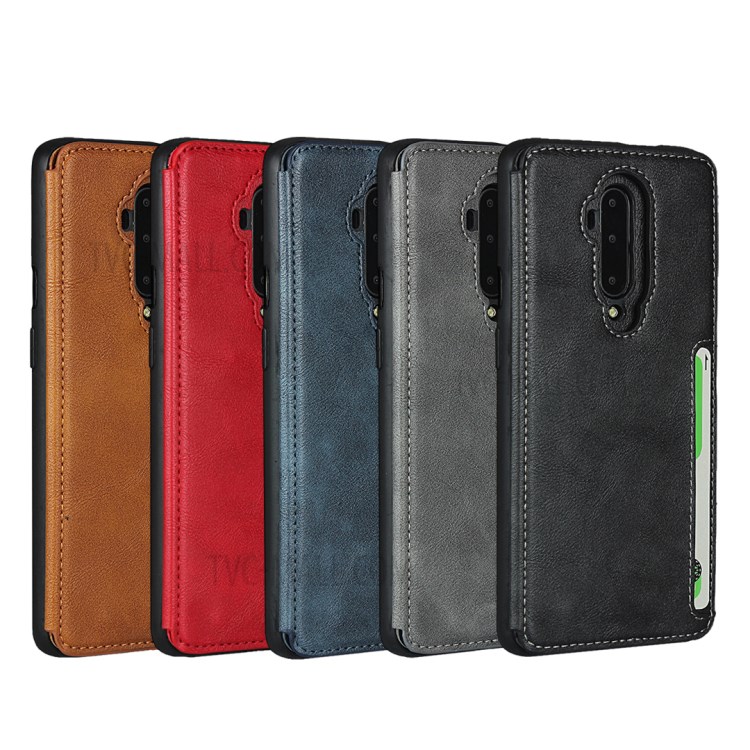 Leather Coated TPU with Kickstand Shell for OnePlus 7T Pro - Blue-8