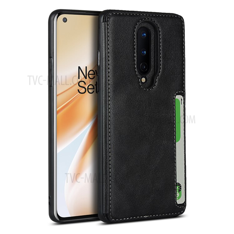 Leather Coated TPU with Kickstand Shell for OnePlus 8 - Black-1