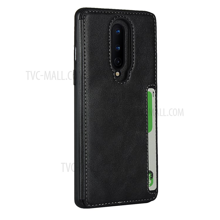 Leather Coated TPU with Kickstand Shell for OnePlus 8 - Black-3